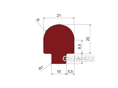 Silikónový mikroprofil tvaru hríbik, 27x21/10mm, hustota 450kg/m3, -60°C/+250°C, červenohnedý